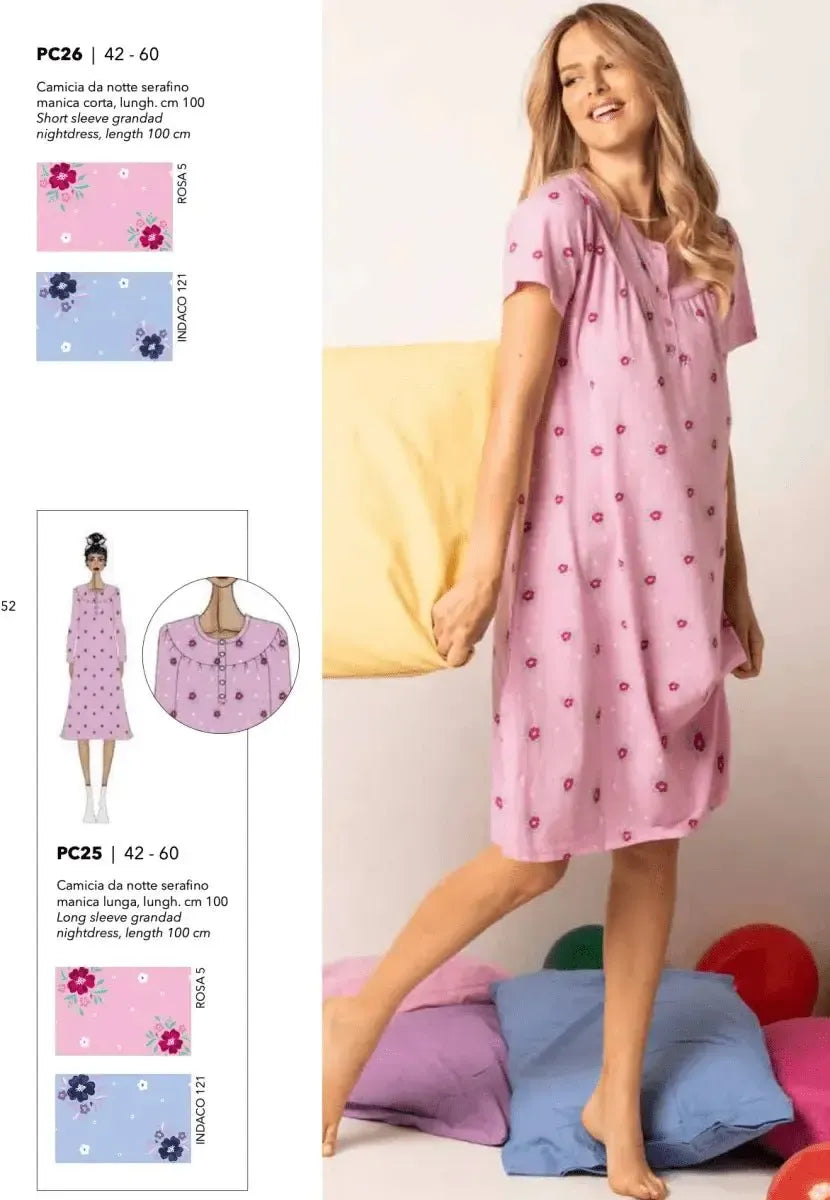 Camicia da notte donna in cotone serafino mezza manica Sièlei PC26