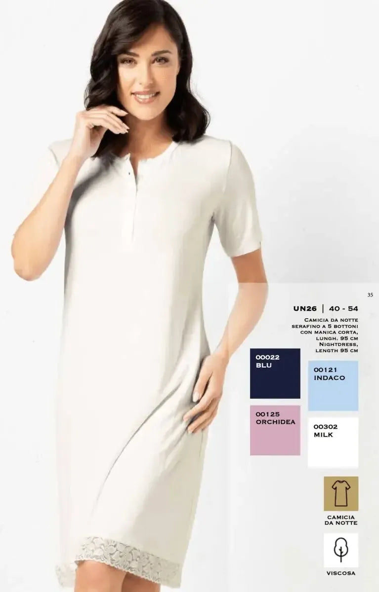 Camicia da notte donna in viscosa serafino mezza manica Verde Veronica UN26