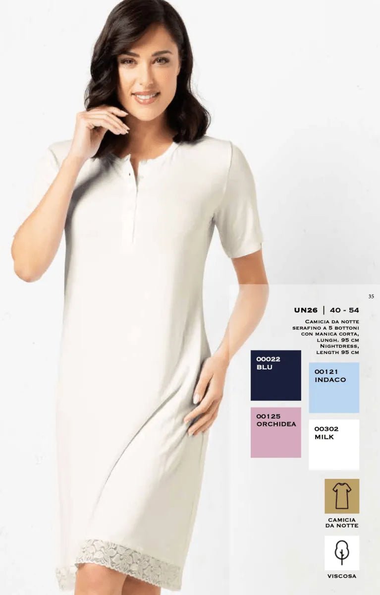 Camicia da notte donna in viscosa serafino mezza manica Verde Veronica UN26