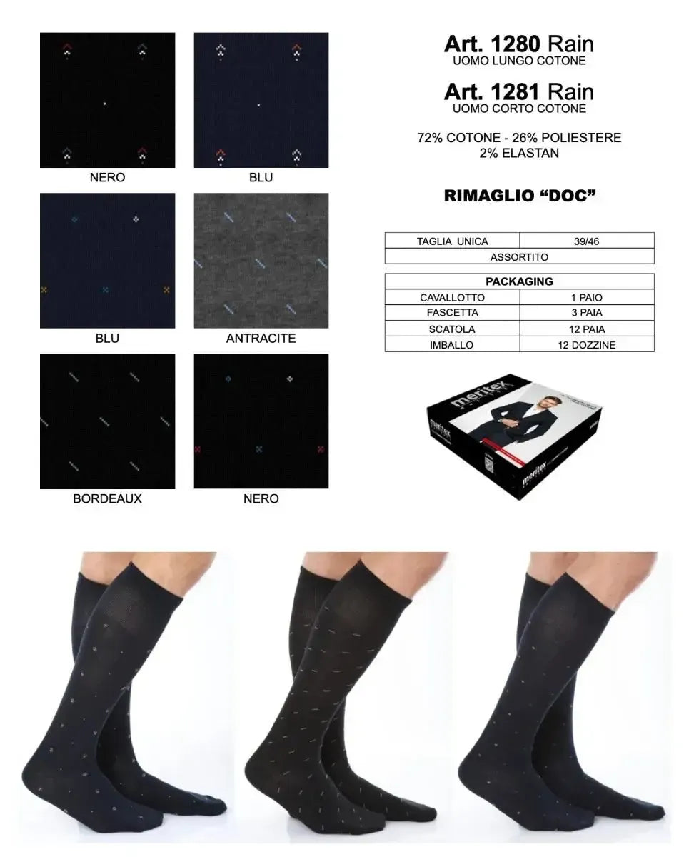 Confezione da 6 paia calze lunghe caldo cotone Meritex 1280 Rain