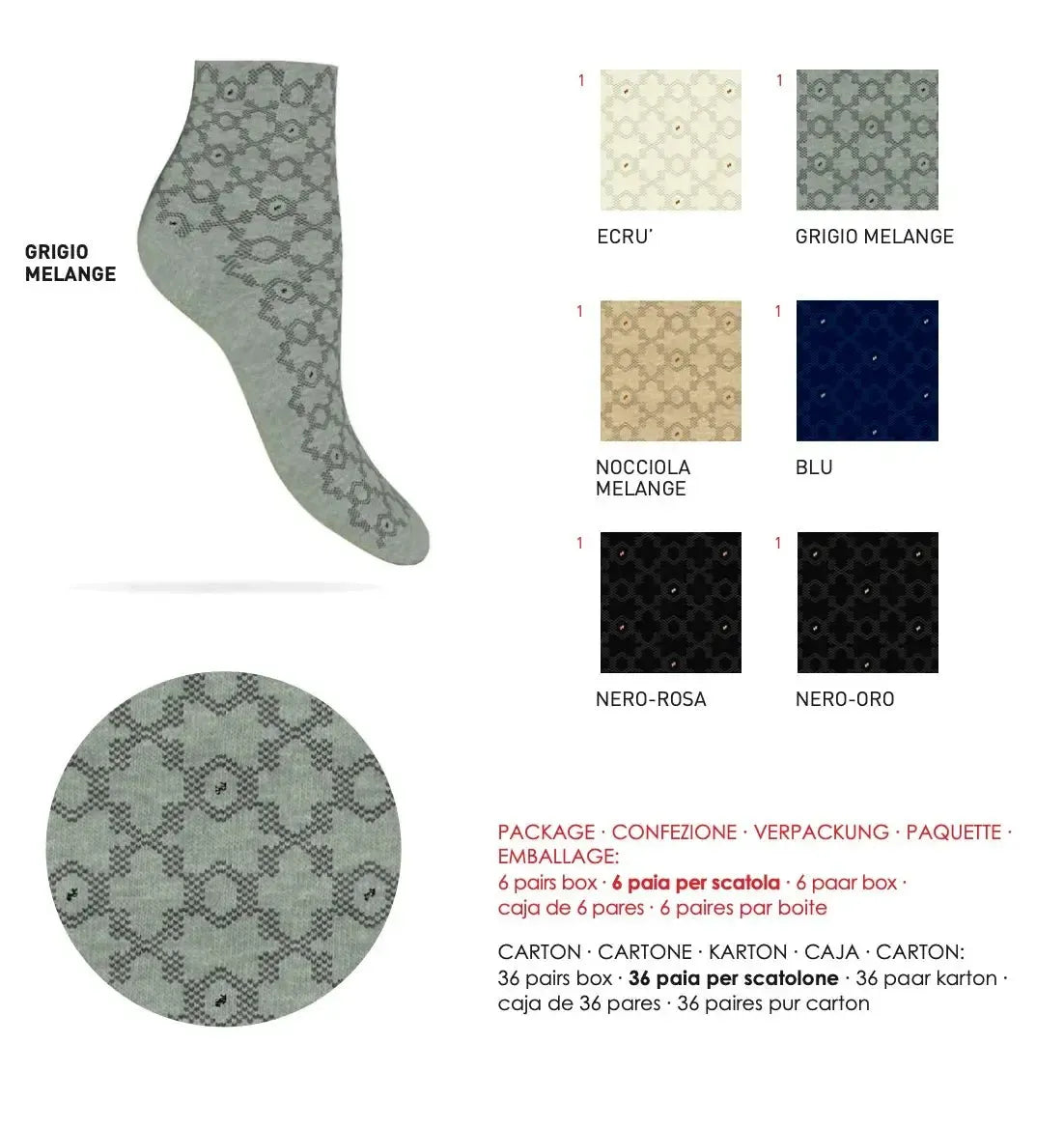 Confezione da 6 paia di calze donna in caldo cotone Sièlei LD01 Lurex