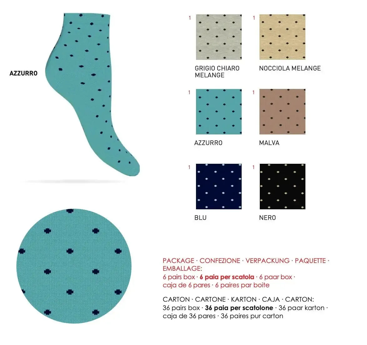 Confezione da 6 paia di calze donna in caldo cotone Sièlei MO01 Micro Dots