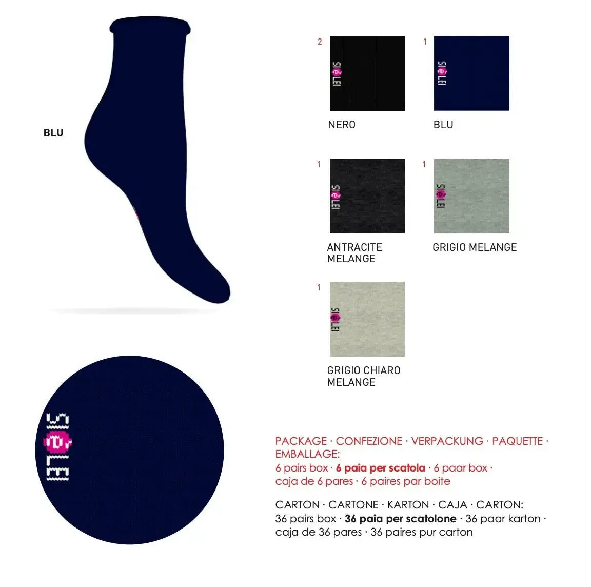Confezione da 6 paia di calze donna in caldo cotone taglio laser Sièlei CL02 Classico