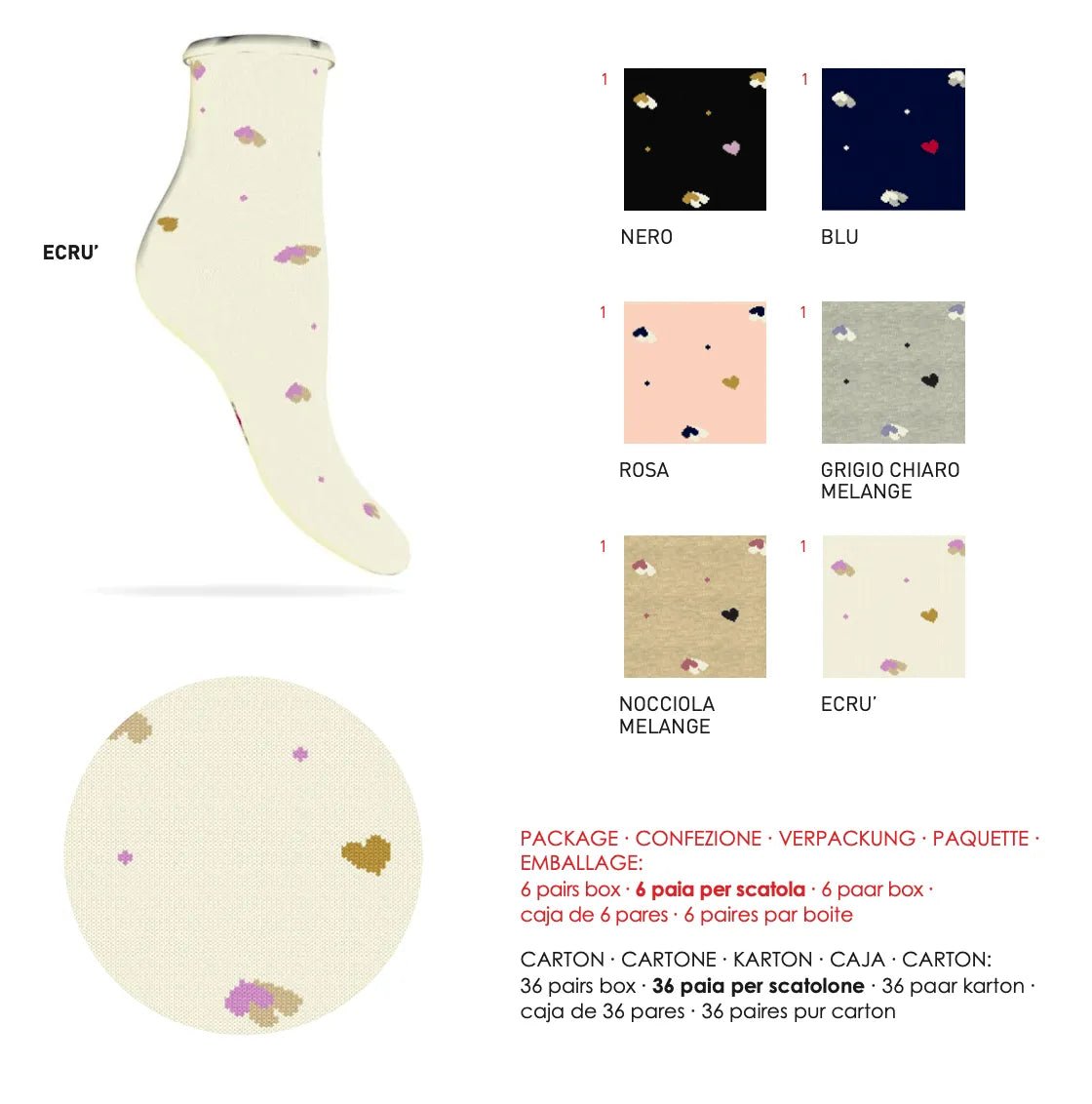 Confezione da 6 paia di calze donna in caldo cotone taglio laser Sièlei OT02 Cuori