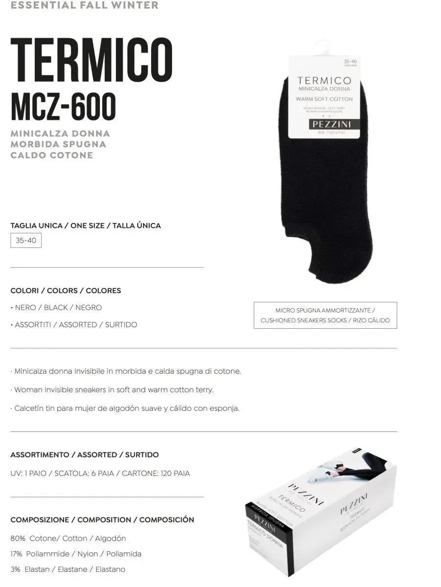 Confezione da 6 paia di calze minicalza sottosopra Pezzini Invisibile MCZ-600