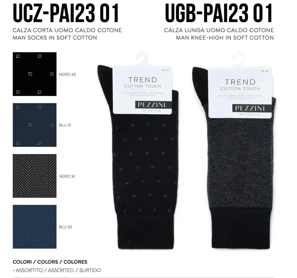 Confezione da 6 paia di calze uomo corte in caldo cotone Pezzini Be Natural Trendy UCZ-PAI2301