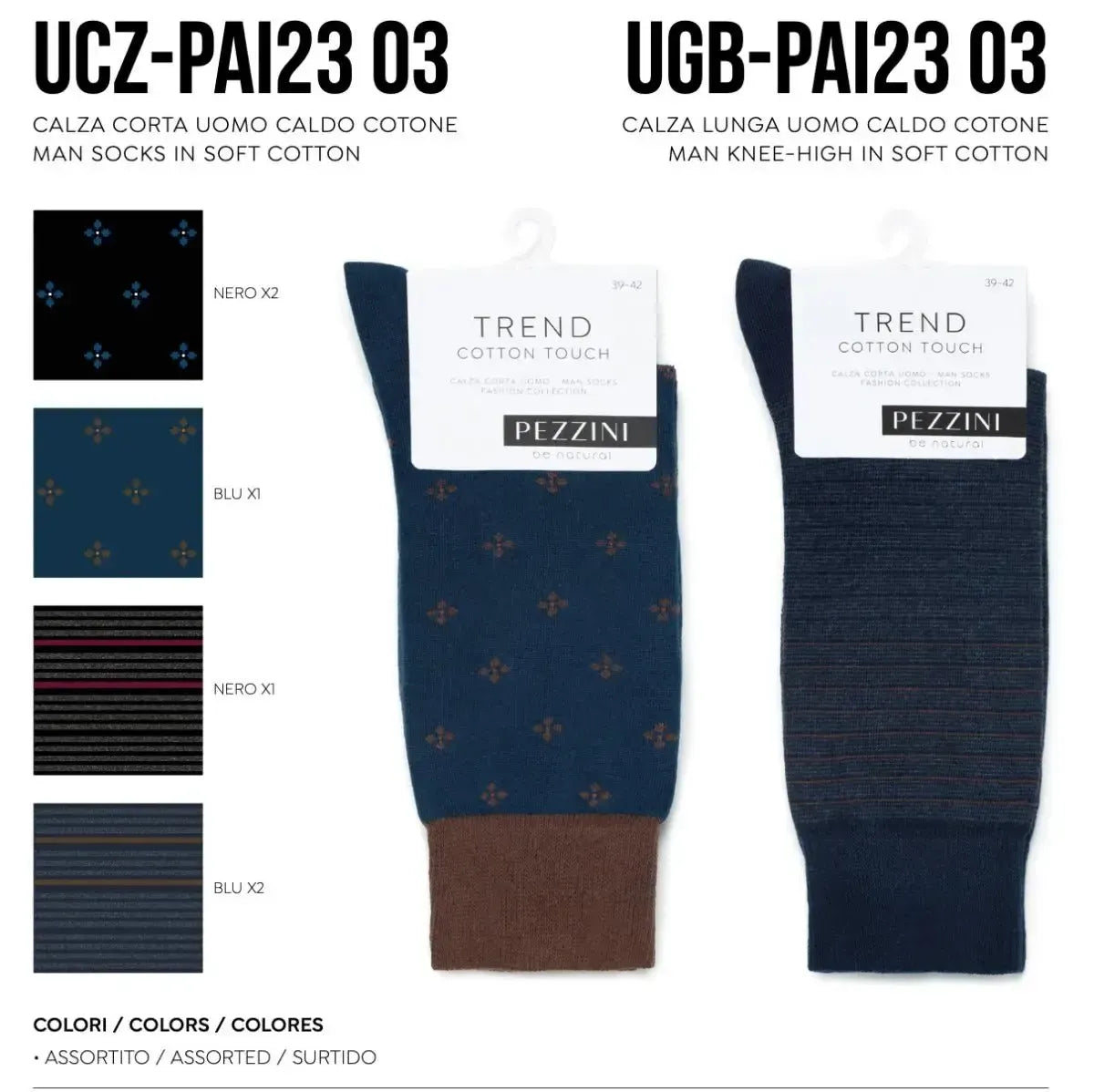 Confezione da 6 paia di calze uomo corte in caldo cotone Pezzini Be Natural Trendy UCZ-PAI2303