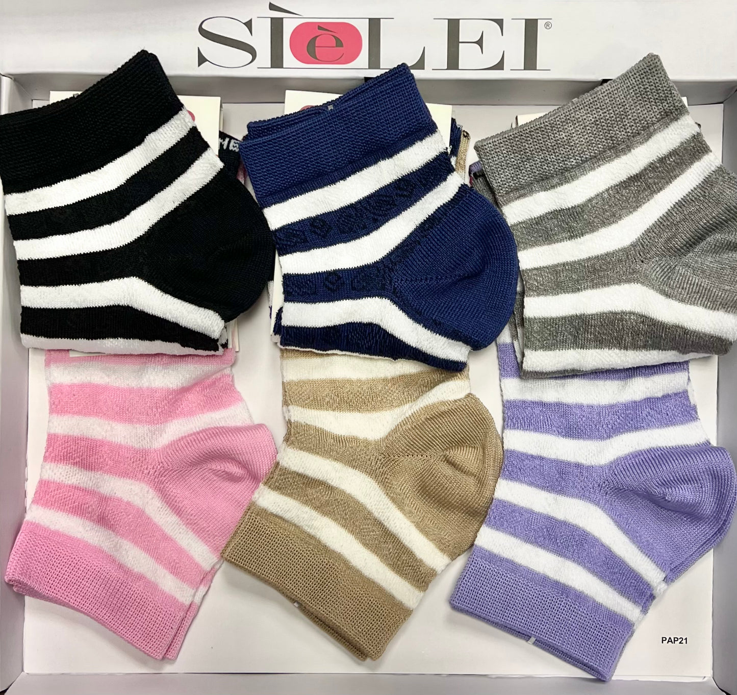 Confezione da 6 paia di calzino donna in cotone Sièlei NS02 Righe