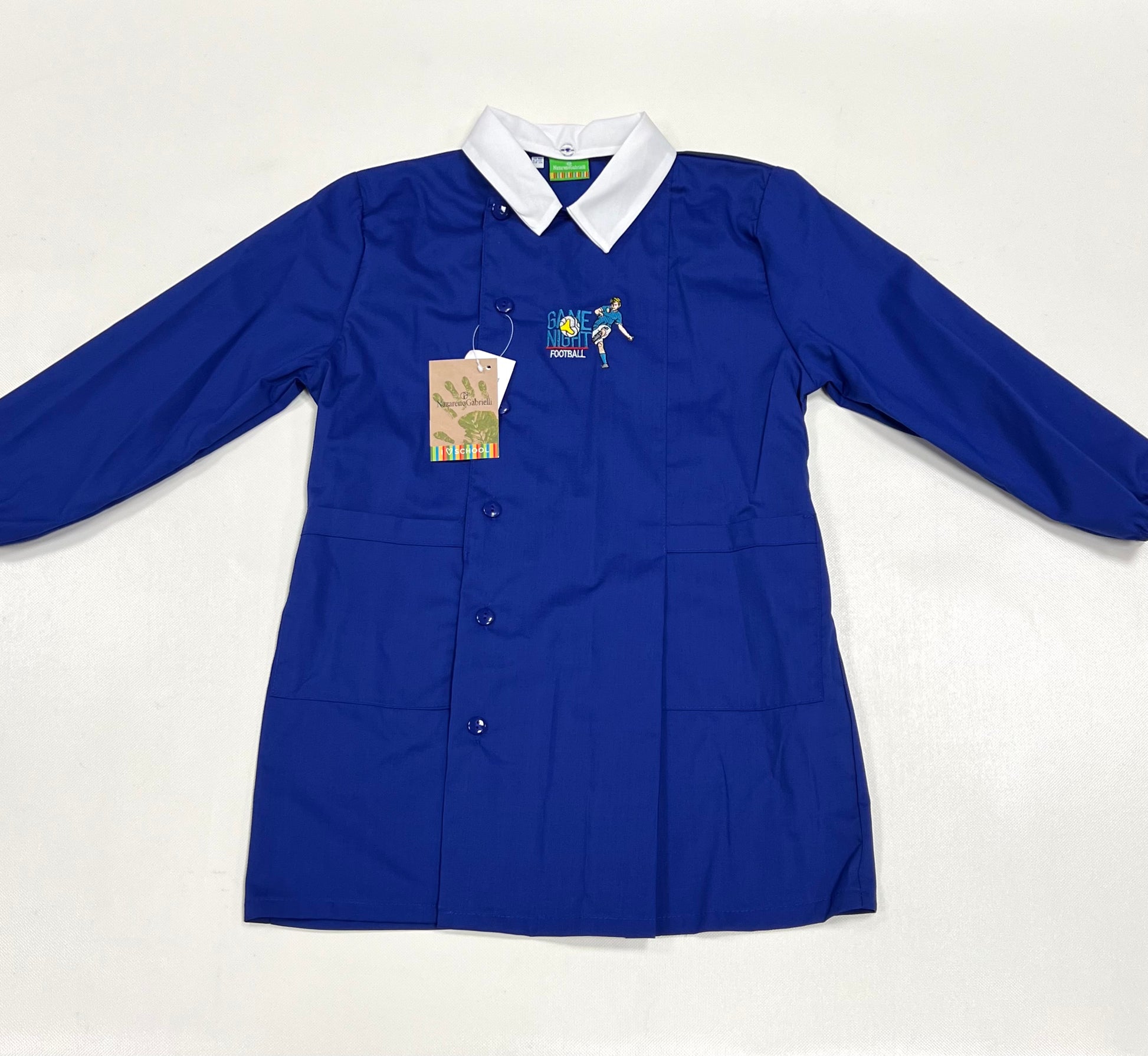 Grembiule scuola elementare blu bambino Nazareno Gabrielli Made in Italy ricamo Football 0803