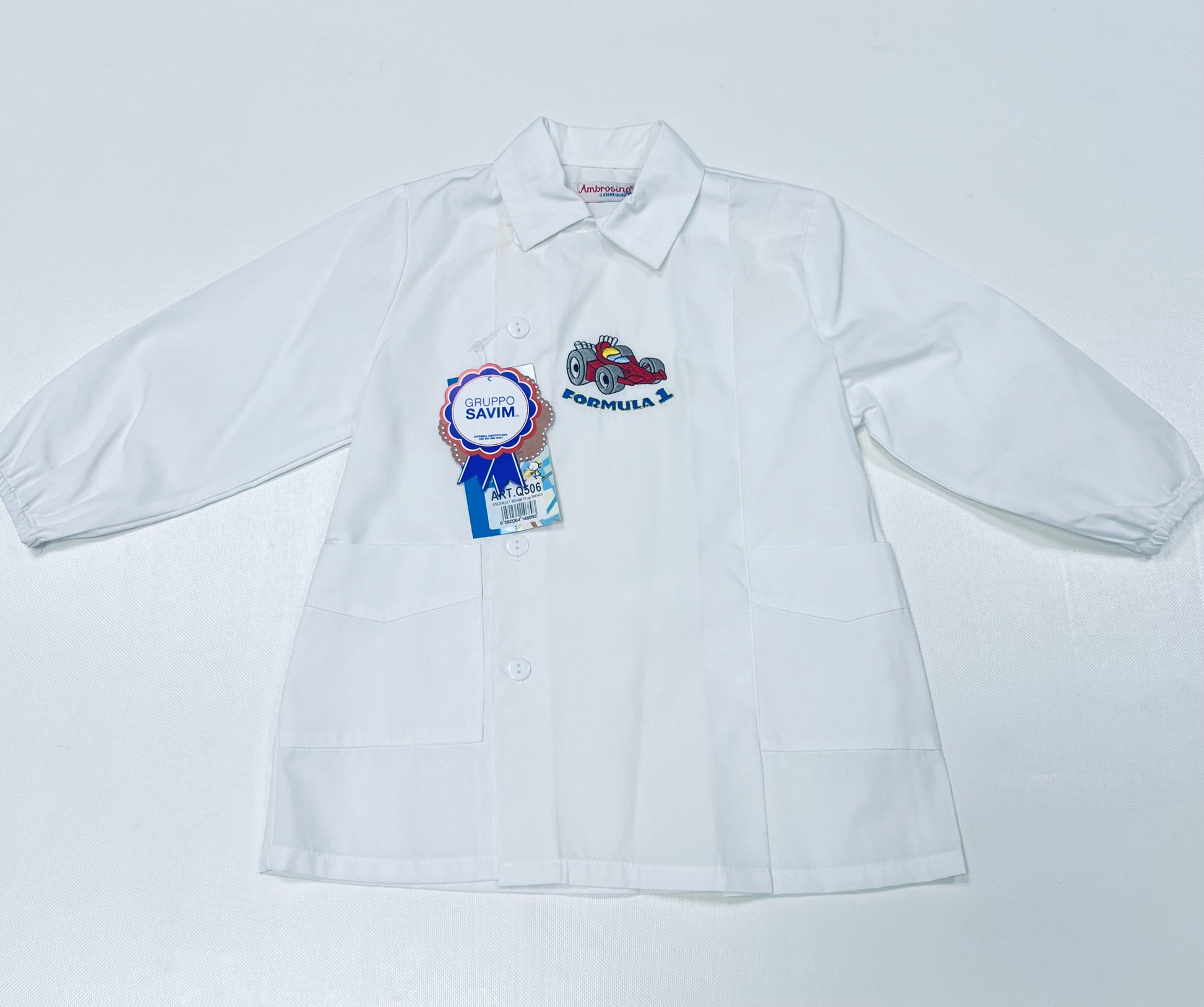 Grembiule asilo bambino con abbottonatura laterale Ambrosino ricamo Formula1 Q506