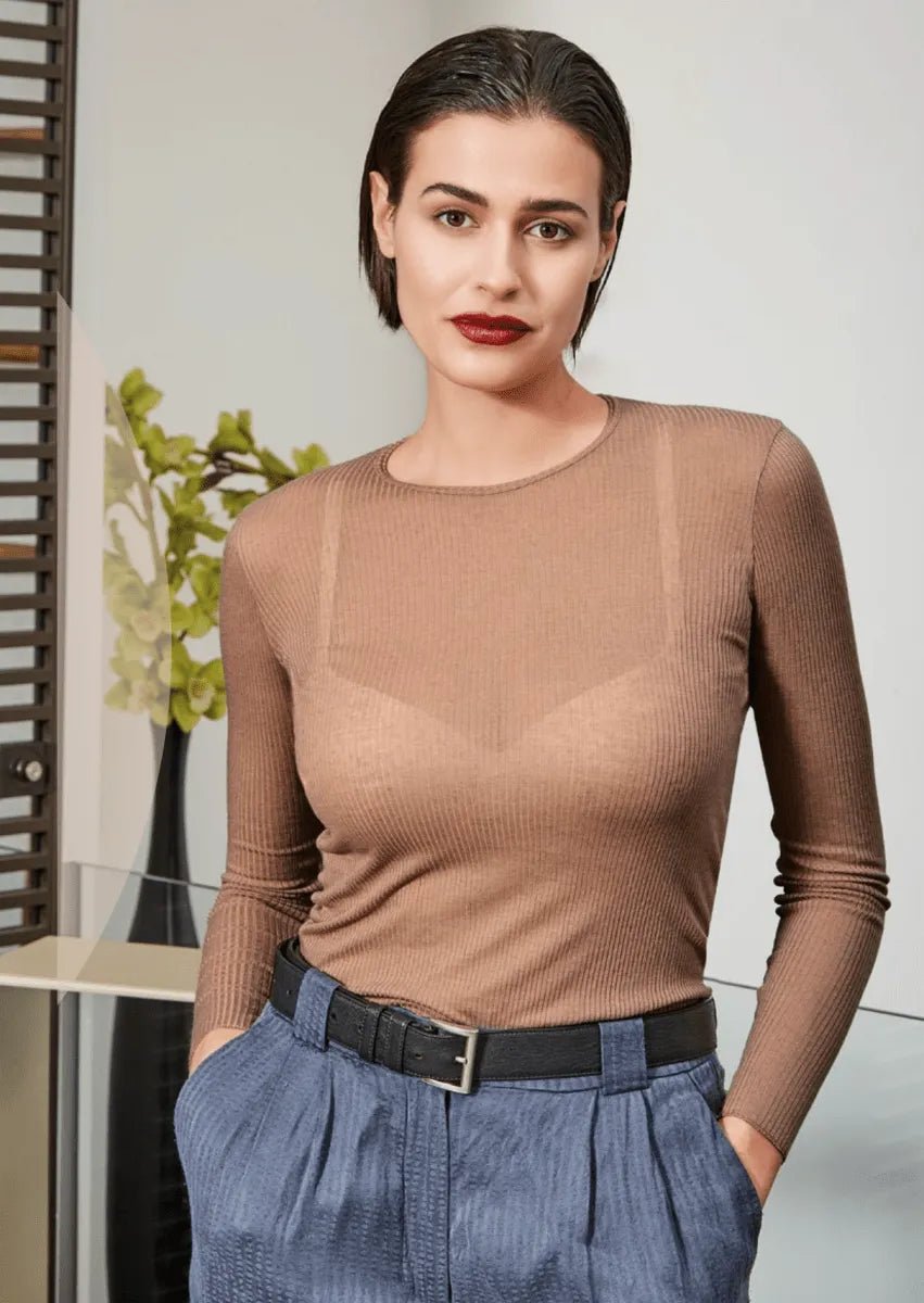 Maglia donna a costina manica lunga collo tondo Sublyme in modal cashmere ultra light 4312