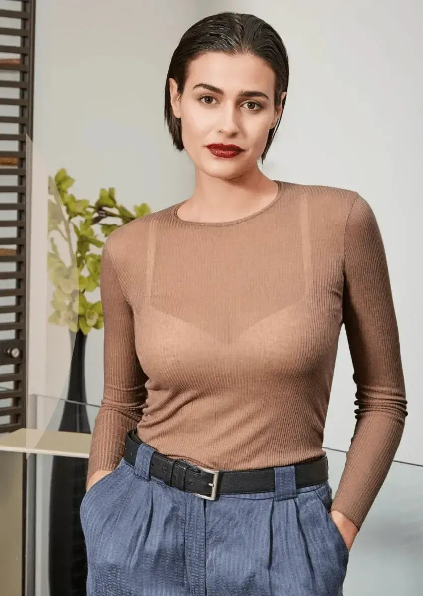 Maglia donna a costina manica lunga collo tondo Sublyme in modal cashmere ultra light 4312