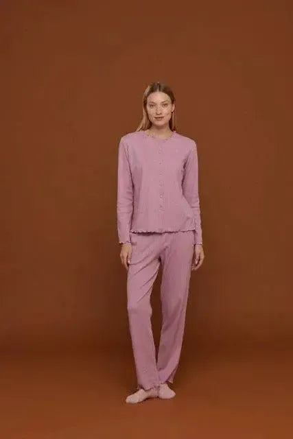 Pigiama aperto donna in caldo cotone a costina Noidinotte Camilla FA8365