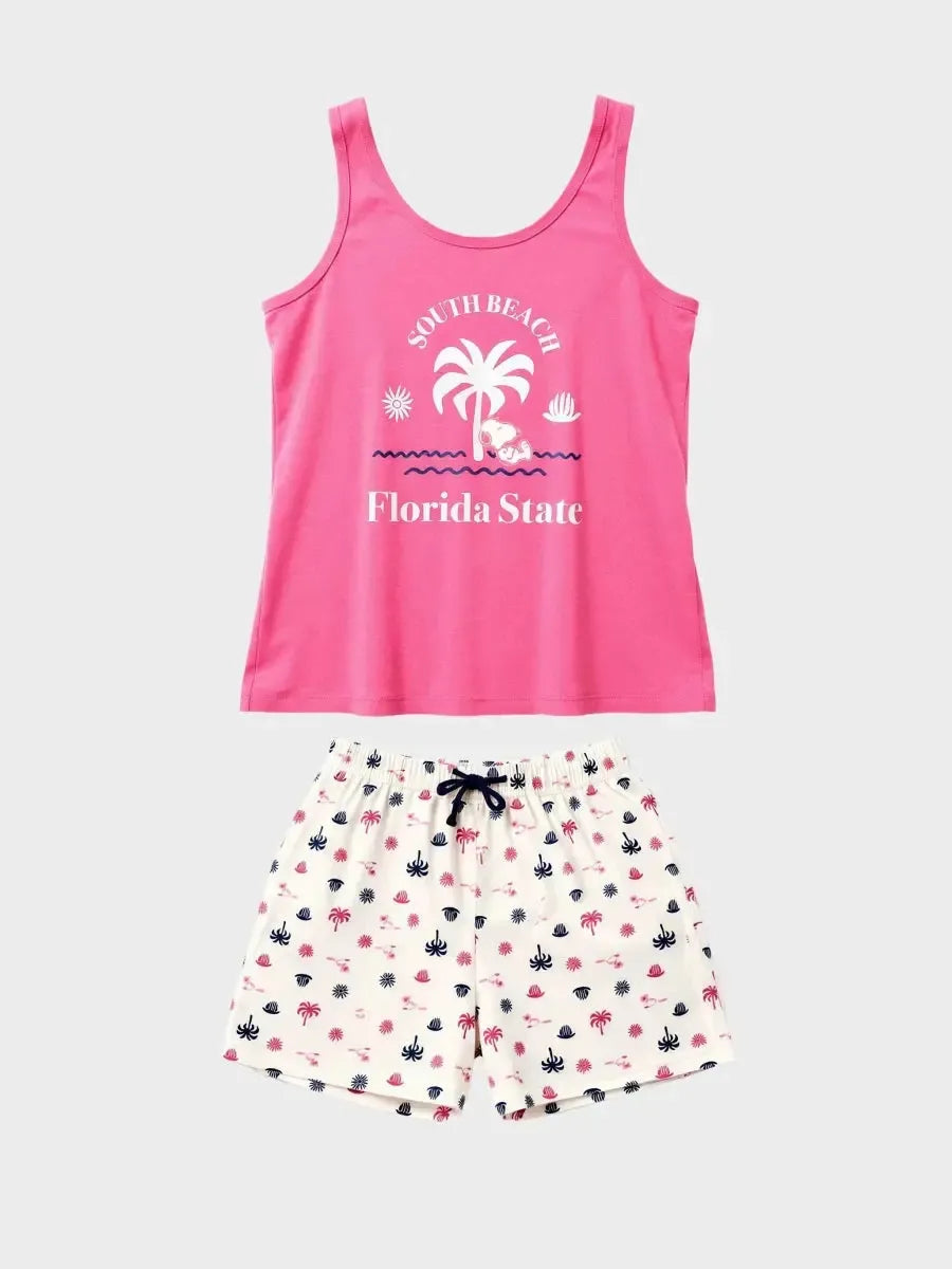 Pigiama canotta top shorts donna in puro cotone Snoopy Peanuts Gisela 20409
