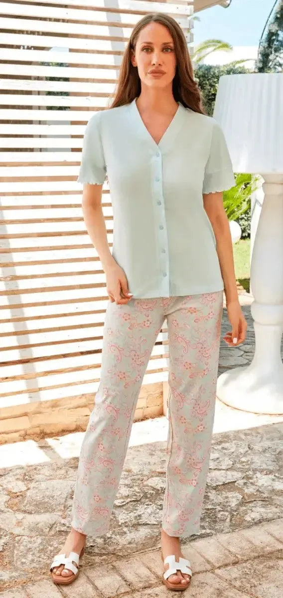 Pigiama donna Nottingham mezza manica aperto cotone NPB140