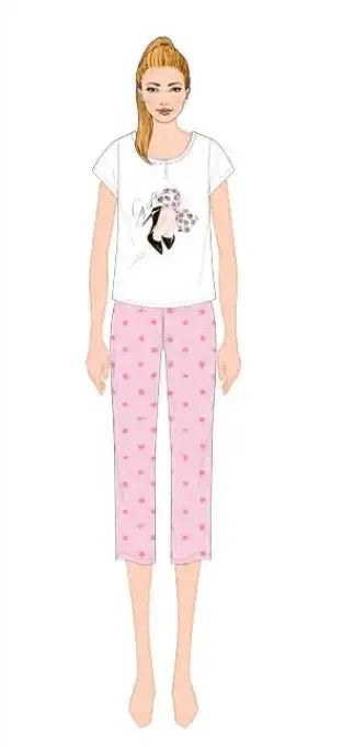 Pigiama donna Nottingham mezza manica e pinocchietto cotone NPB215