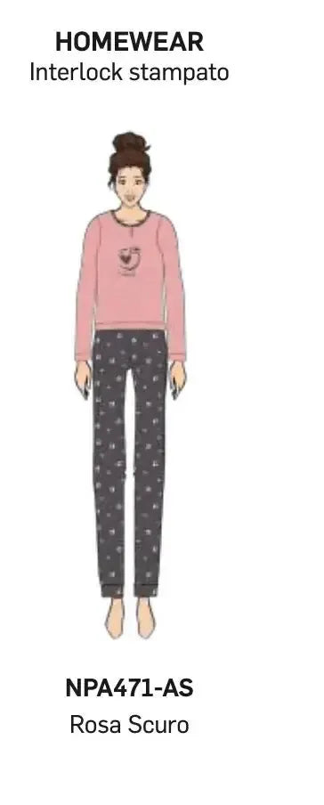 Pigiama donna Nottingham serafino caldo cotone interlock NPA471
