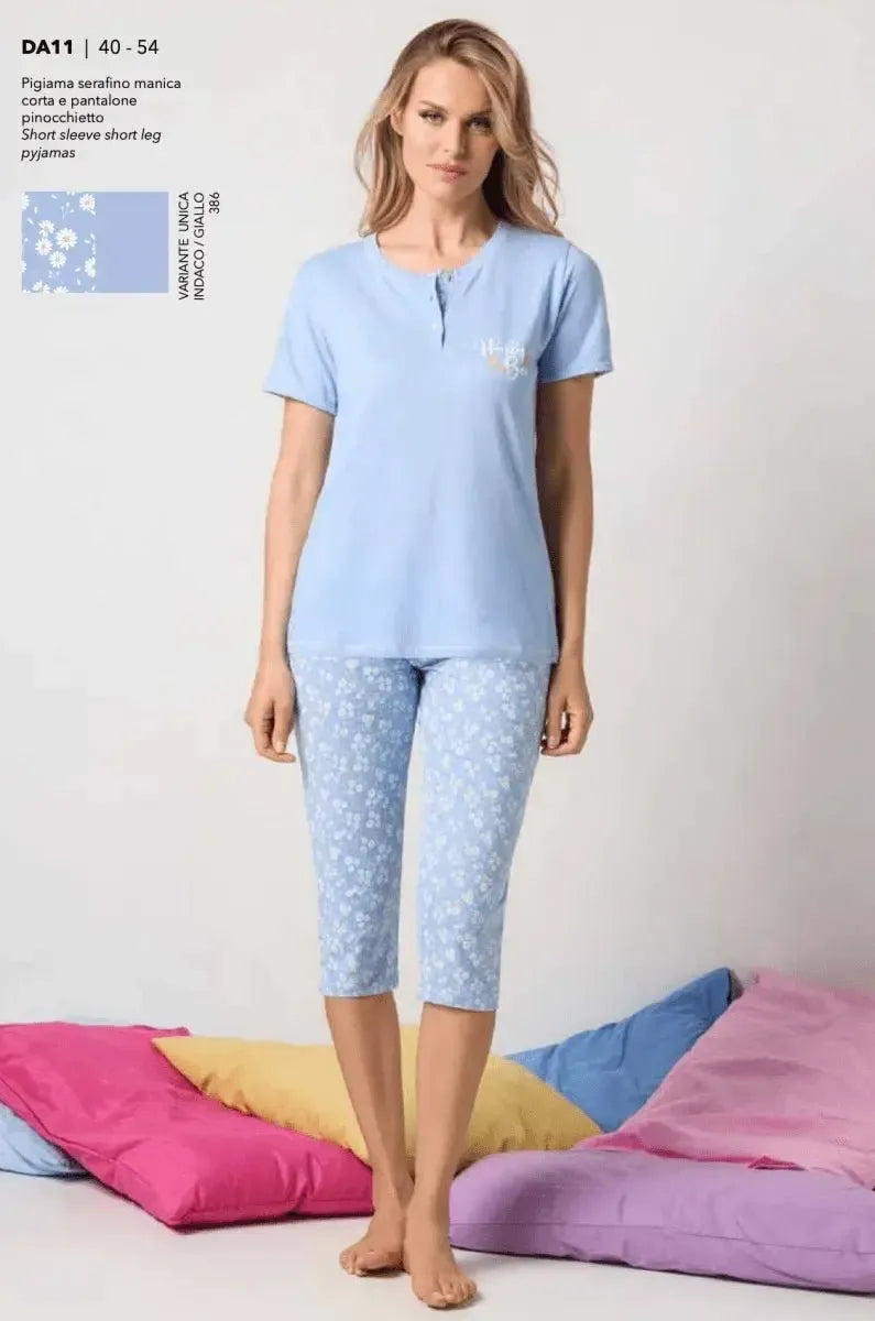 Pigiama donna in cotone serafino mezza manica pinocchietto Sièlei DA11