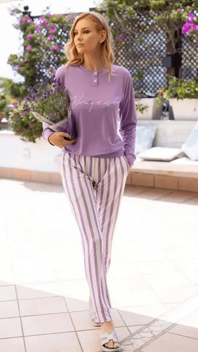 Pigiama donna lungo Bollicine cotone Vega