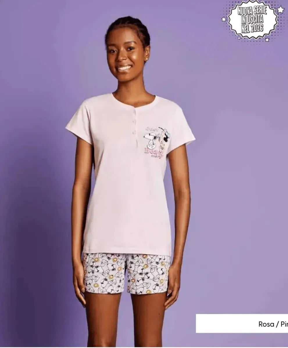 Pigiama donna mezza manica pantaloncino Snoopy SND3851