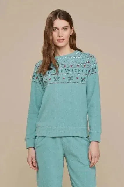 Pigiama girocollo donna in micorpile rasato Family Match Noidinotte Winter FA8425