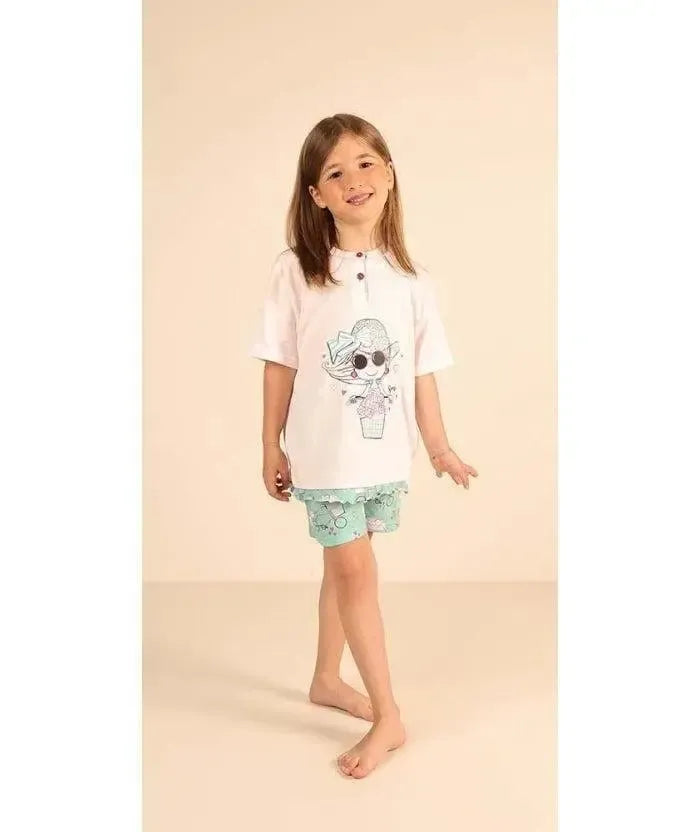 Pigiama mezza manica pantaloncino bambina jersey puro cotone Gary Z35050