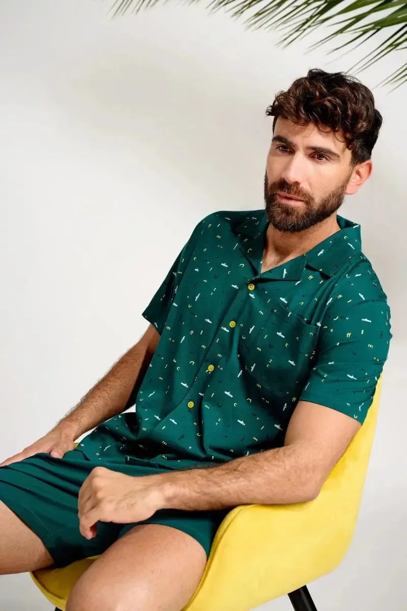 Pigiama mezza manica pantaloncino uomo aperto cotone modello camicia Muydemi 13071103