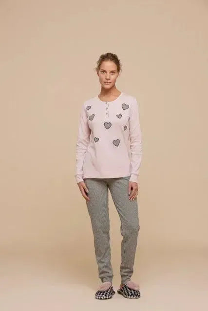 Pigiama serafino donna in caldo cotone Noidinotte Love FA8341