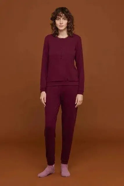 Pigiama serafino donna in caldo cotone a costina Noidinotte Genny FA8427