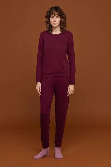Pigiama serafino donna in caldo cotone a costina Noidinotte Genny FA8427