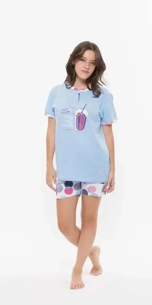Pigiama serafino ragazza manica corta pantaloncino jersey puro cotone Gary R45034