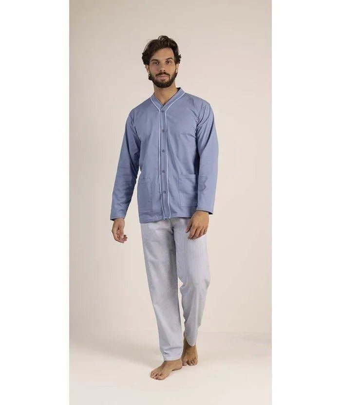 Pigiama uomo lungo Jersey aperto Gary puro cotone 6191