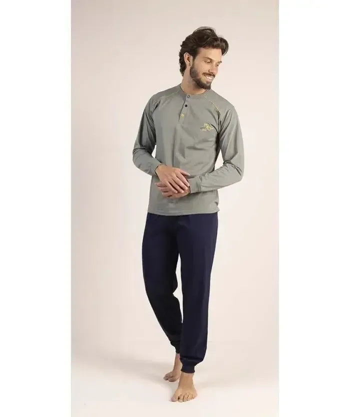 Pigiama uomo lungo Jersey serafino Gary puro cotone 6222
