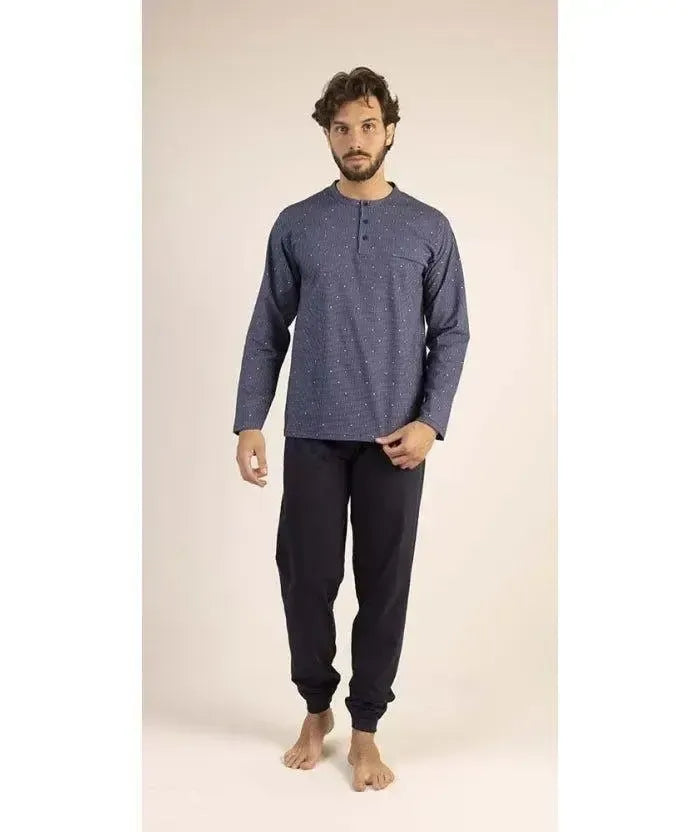 Pigiama uomo lungo Jersey serafino Gary puro cotone 6240