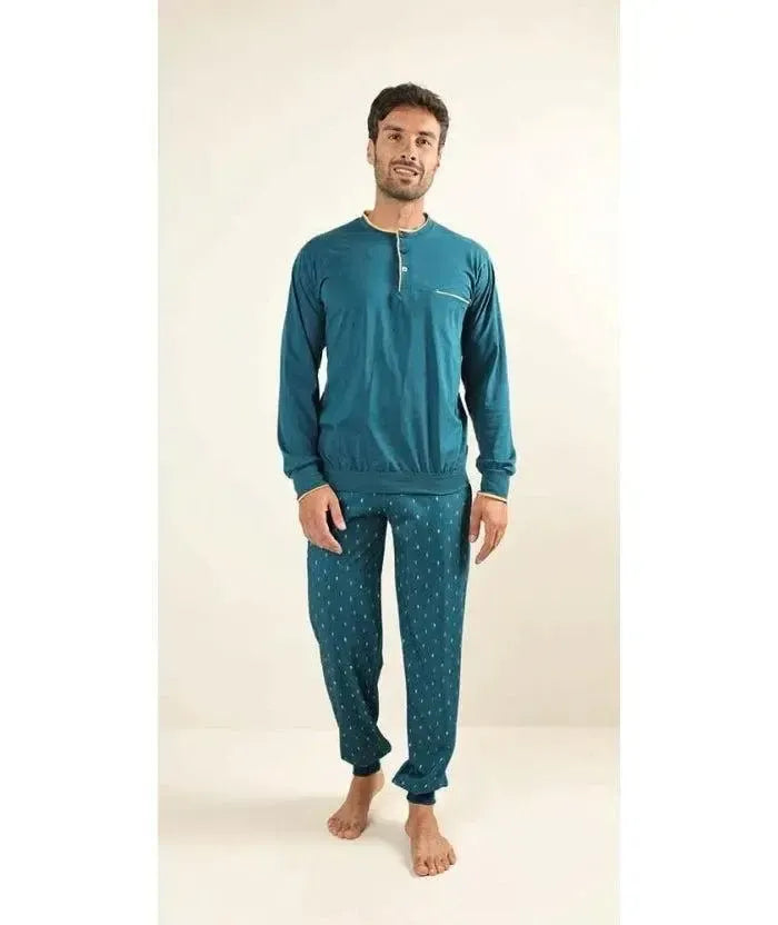 Pigiama uomo lungo Jersey serafino Gary puro cotone Z60030