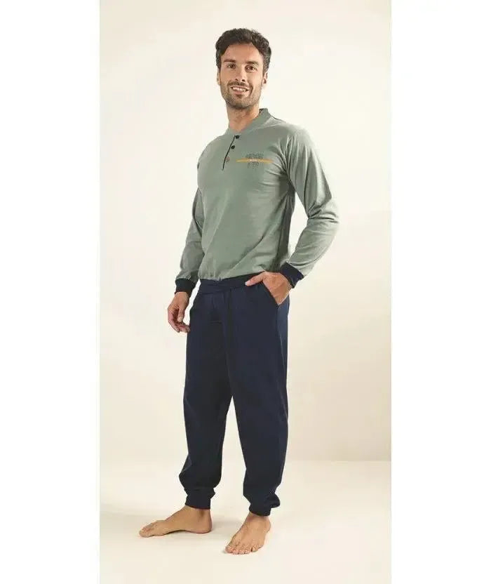 Pigiama uomo lungo Jersey serafino Gary puro cotone Z60090