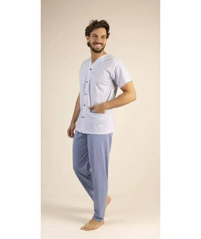 Pigiama uomo mezza manica pantalone lungo Jersey aperto Gary puro cotone 6193