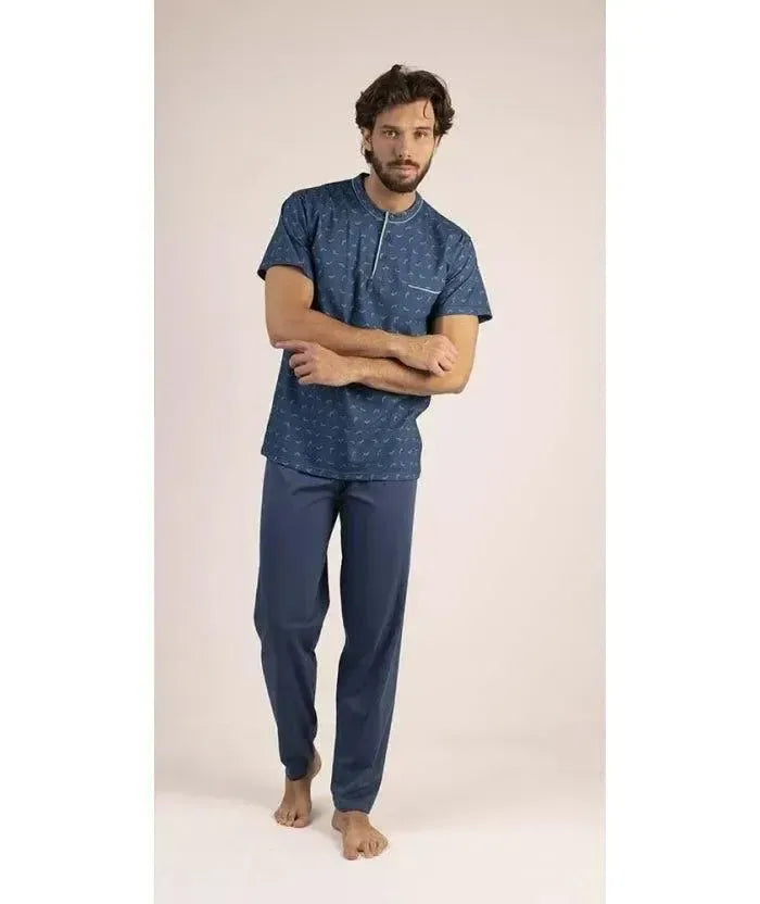 Pigiama uomo mezza manica pantalone lungo Jersey serafino Gary puro cotone 6172