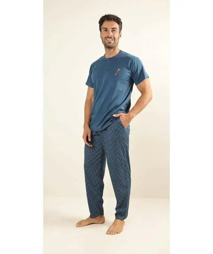 Pigiama uomo mezza manica pantalone lungo Jersey serafino Gary puro cotone Z60082