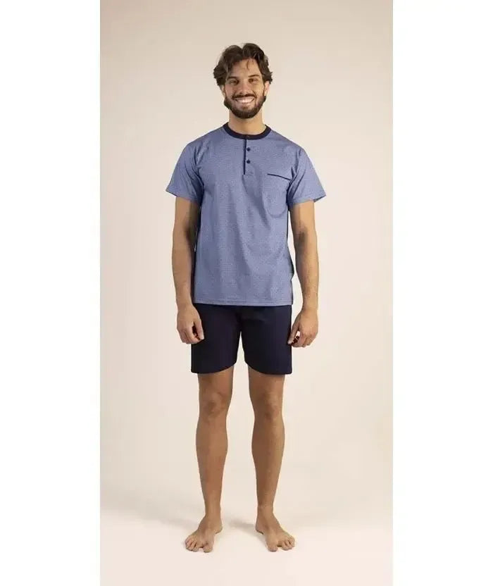 Pigiama uomo serafino Gary calibrato mezza manica pantaloncino puro cotone 6185CONF