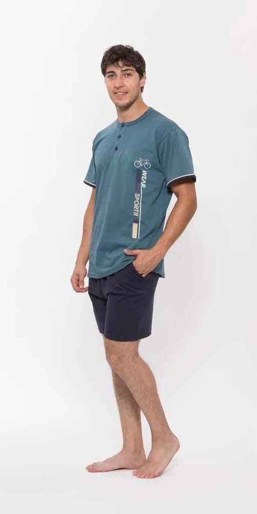 Pigiama uomo serafino Gary calibrato mezza manica pantaloncino puro cotone R65078CONF