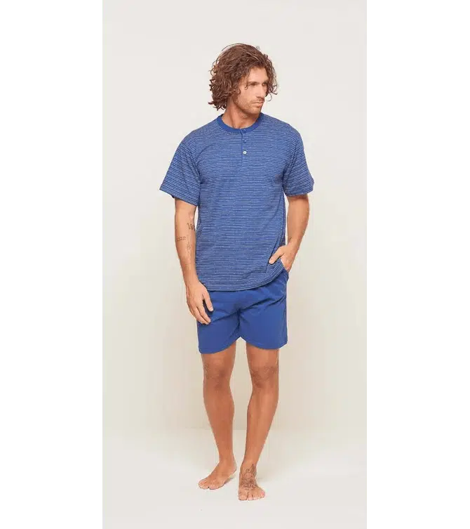 Pigiama uomo serafino Gary calibrato mezza manica pantaloncino puro cotone U65075CONF