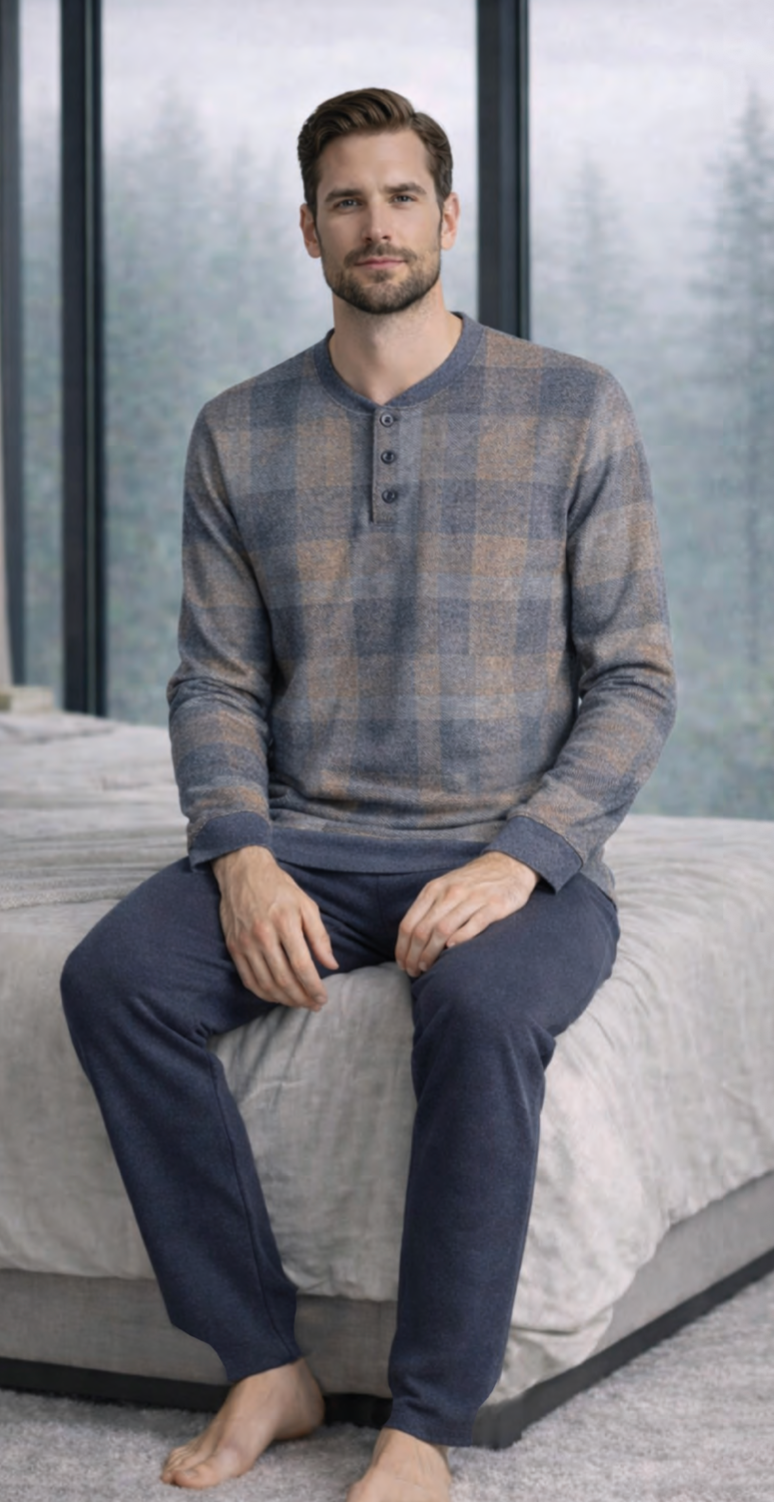 Pigiama uomo serafino Nottingham punto milano jacquard NPB373