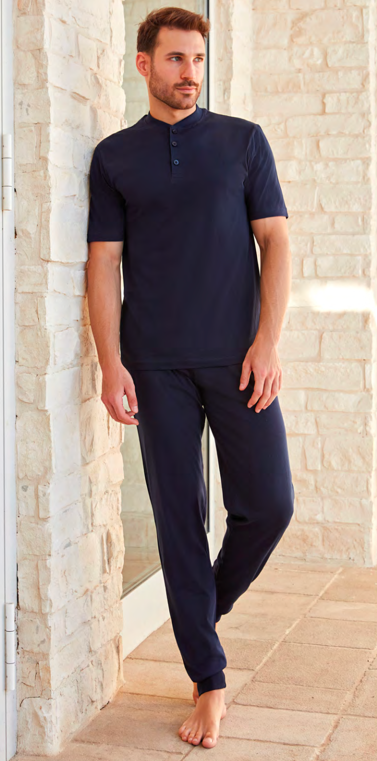 Pigiama mezza manica pantalone lungo uomo Nottingham 100% cotone mercerizzato PG19771