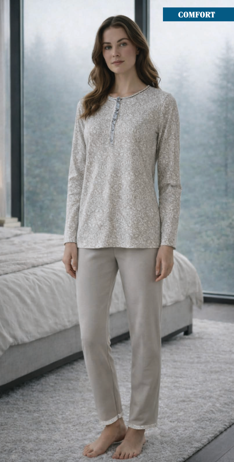 Pigiama donna Nottingham serafino caldo cotone interlock NPB975