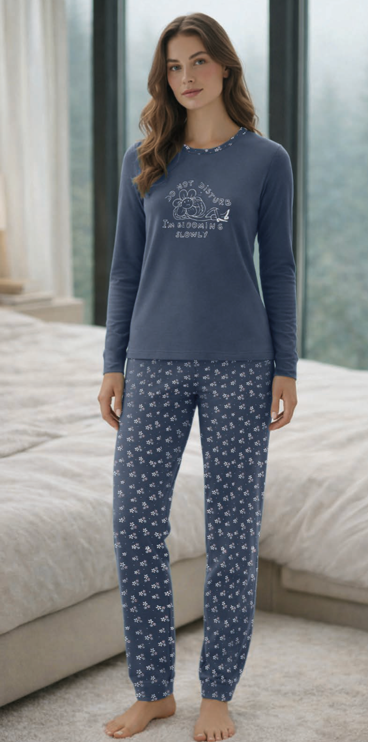 Pigiama donna Nottingham serafino caldo cotone interlock NPC106