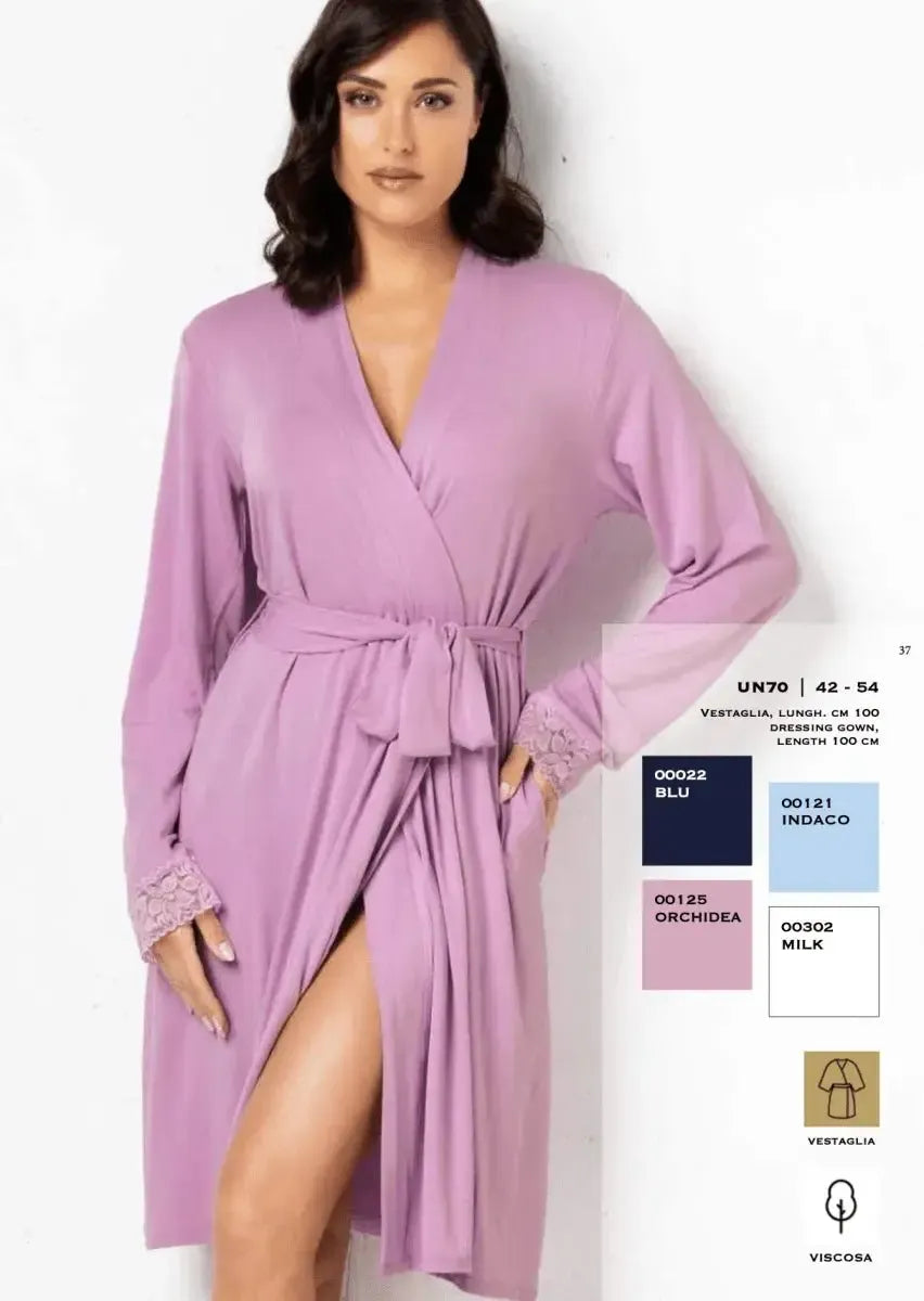 Vestaglia donna in viscosa con pizzo Verde Veronica UN70