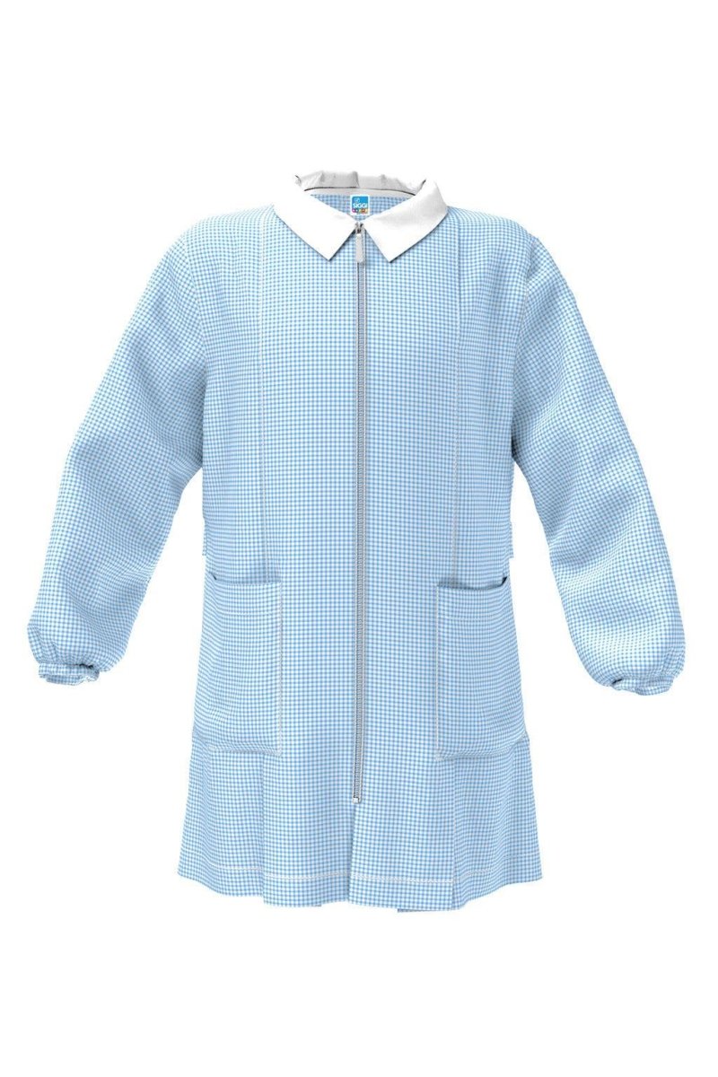 Grembiule asilo quadretti celesti bambino con zip Siggi senza ricamo 3379