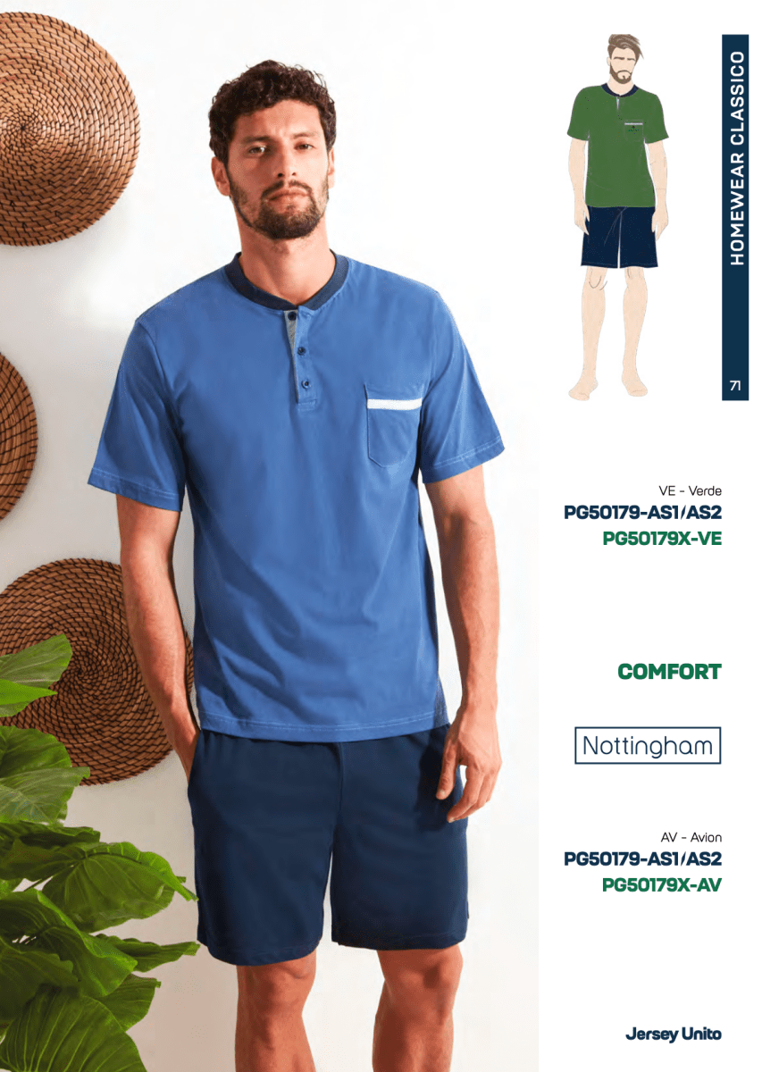 Pigiama corto uomo calibrato Nottingham puro cotone PG50179X - Caos Intimo Donna - Uomo - Bambini - Casa - Nottingham