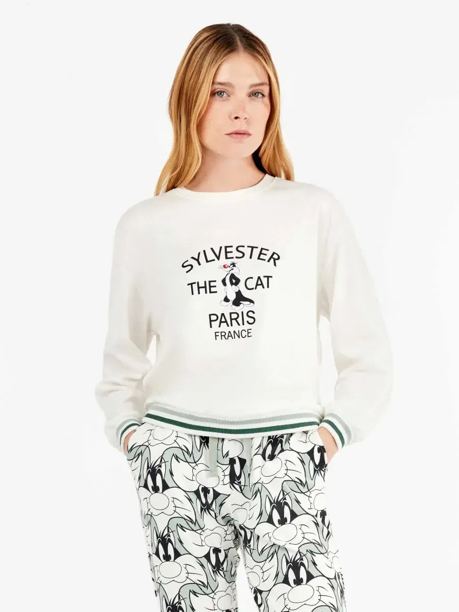 Pigiama donna Gisela girocollo in caldo cotone Silvestro Looney Tunes 20345 - Caos Intimo Donna - Uomo - Bambini - Casa - Gisela